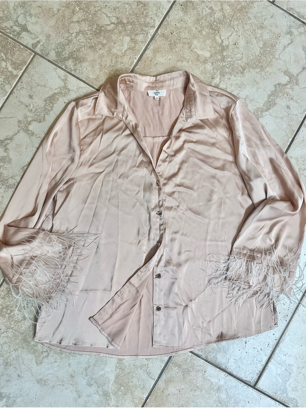 Boutique 9 Blush Pink Feather-Cuff Button Front Blouse
